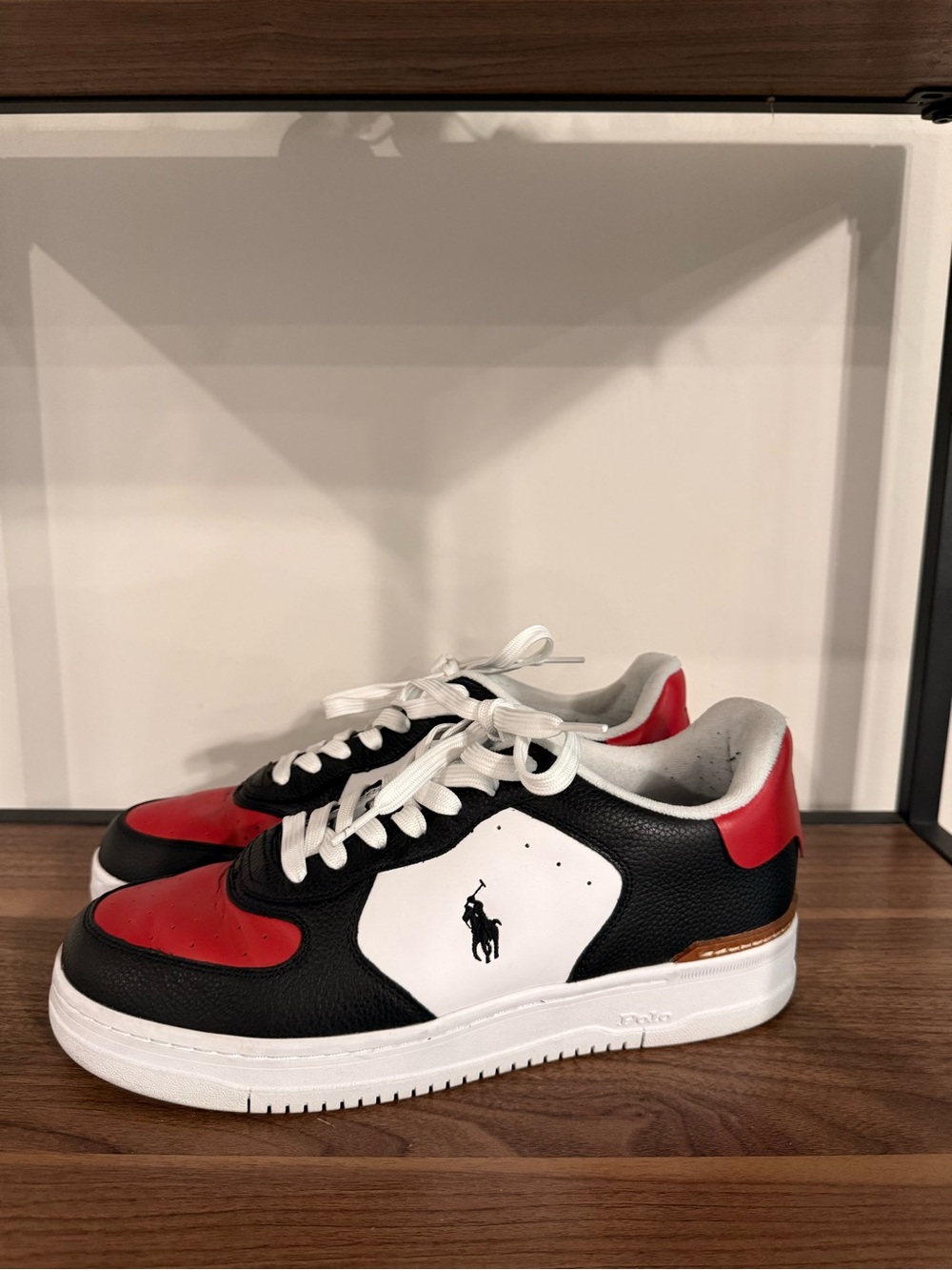 Polo by Ralph Lauren Red, Black & White Mens Low-Top Sneakers